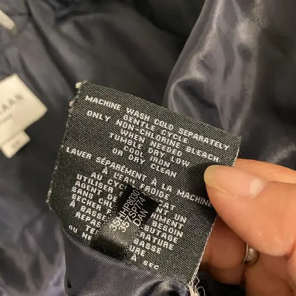 Cole Haan Signature NavyBlue Leather Trim quilted belted Coat Jacket SP Zip Snap - Picture 7 of 13